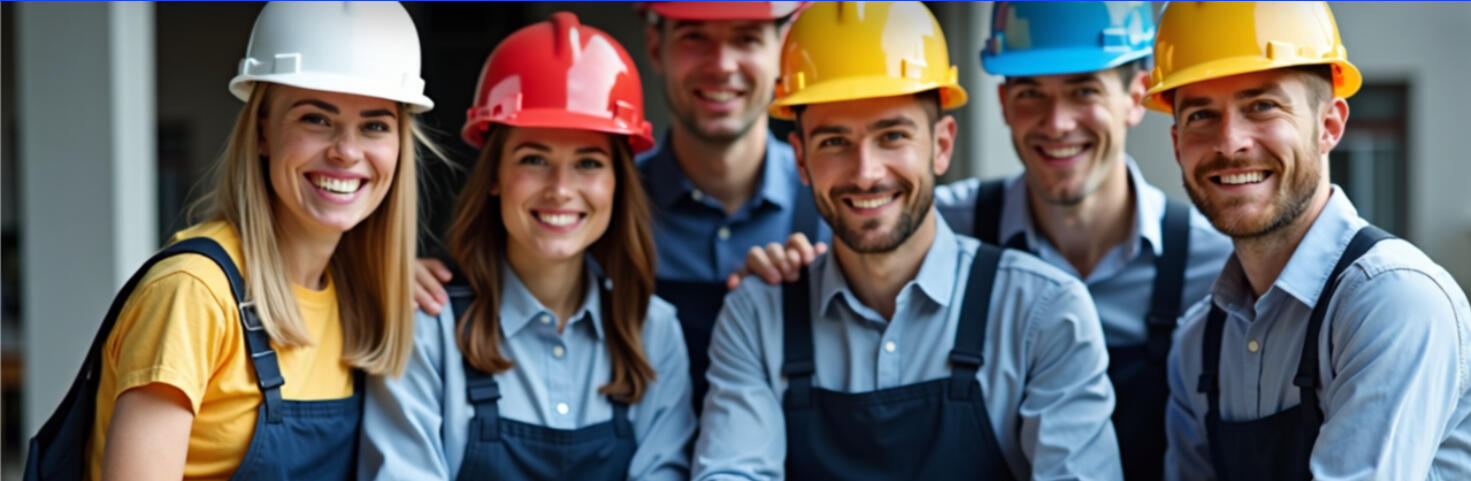 Commercial Header Group of builders wearing hardhats