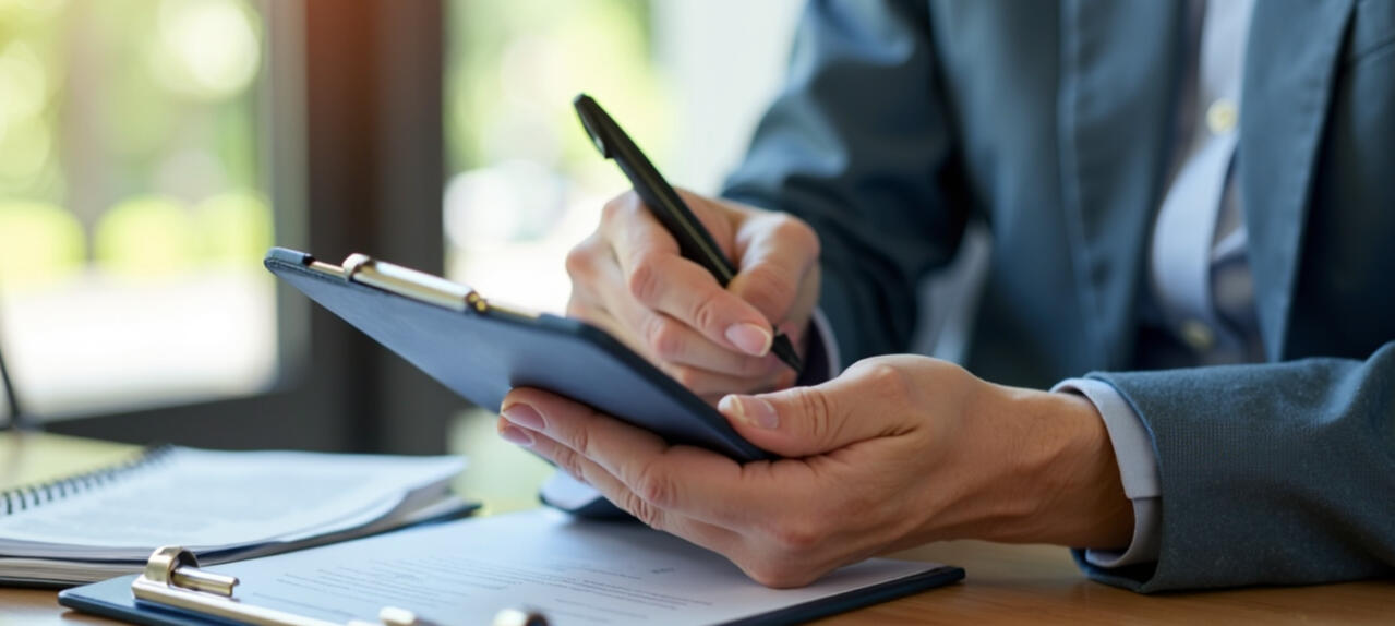 FAQs for Kris Flores Insurance solutions decorative image showing a clipboard and someone filling in an insurance questionaire.